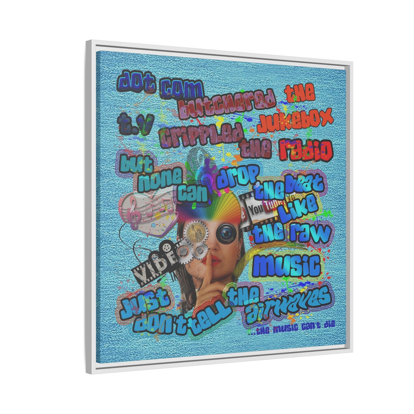 drop the beat - framed canvas art (faded blue)