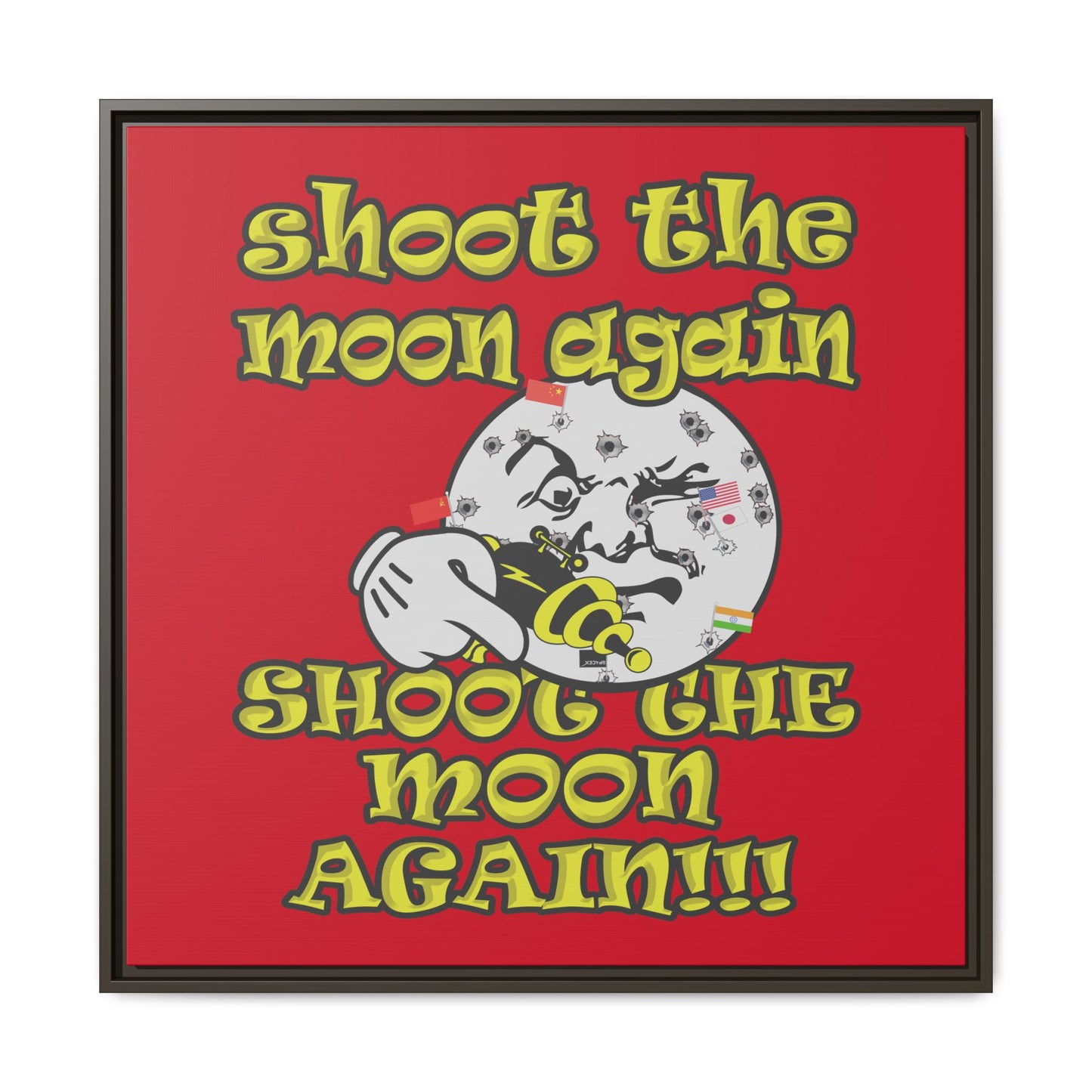 shoot the moon again - framed canvas art (dark red)
