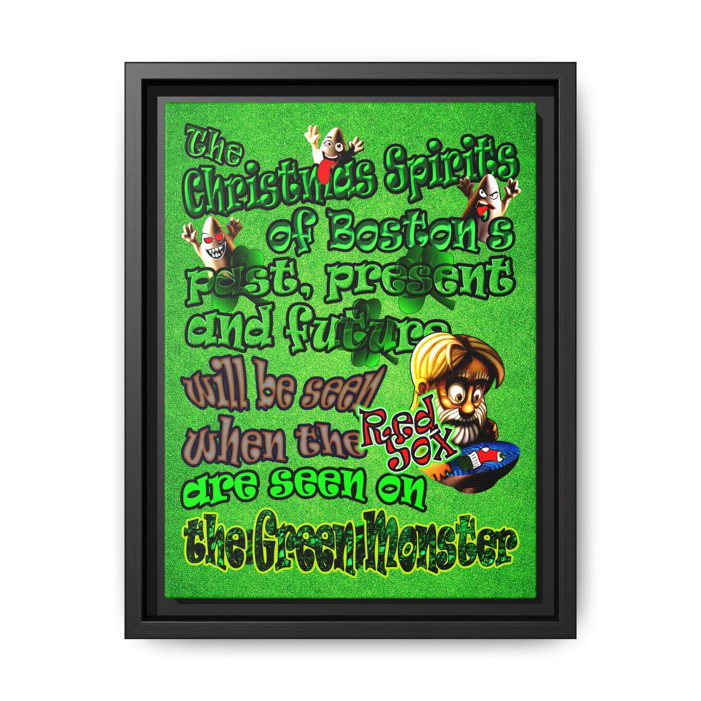 christmas spirits of boston - framed canvas art (green turf)