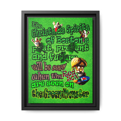 christmas spirits of boston - framed canvas art (green turf)