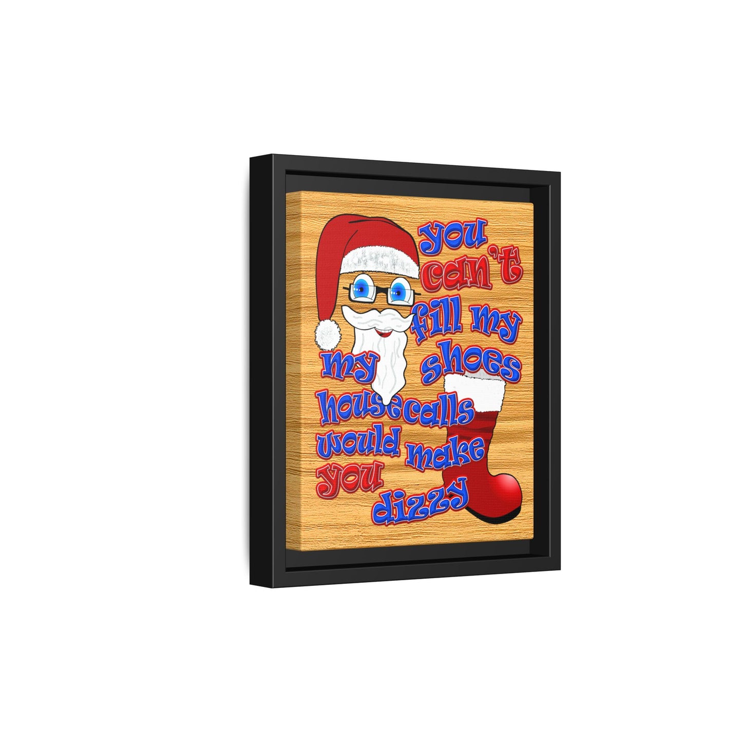 santa's shoes - framed canvas art (butterscotch wood finish)