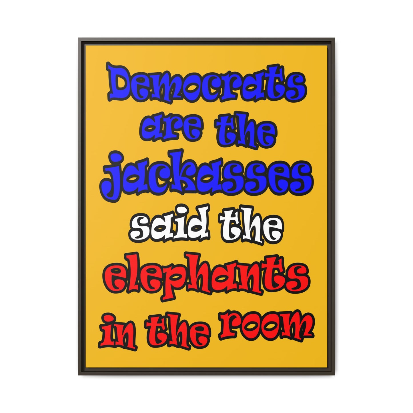 donkeys and elephants - framed canvas art (yellow)