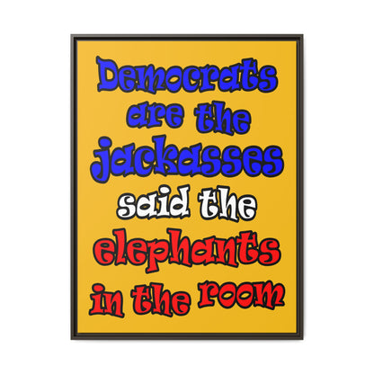 donkeys and elephants - framed canvas art (yellow)