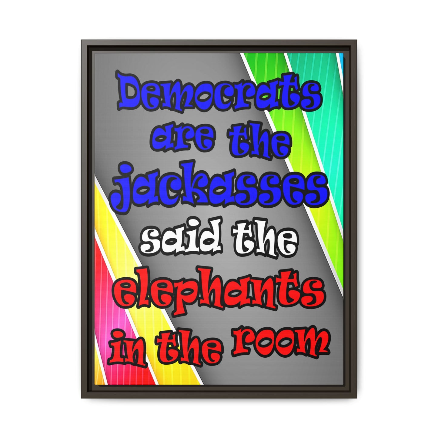 donkeys and elephants - framed canvas art (rainbow split)