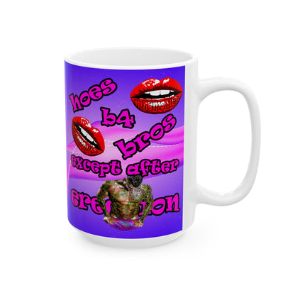 hoes b4 bros - White Mug (purple-pink wave)