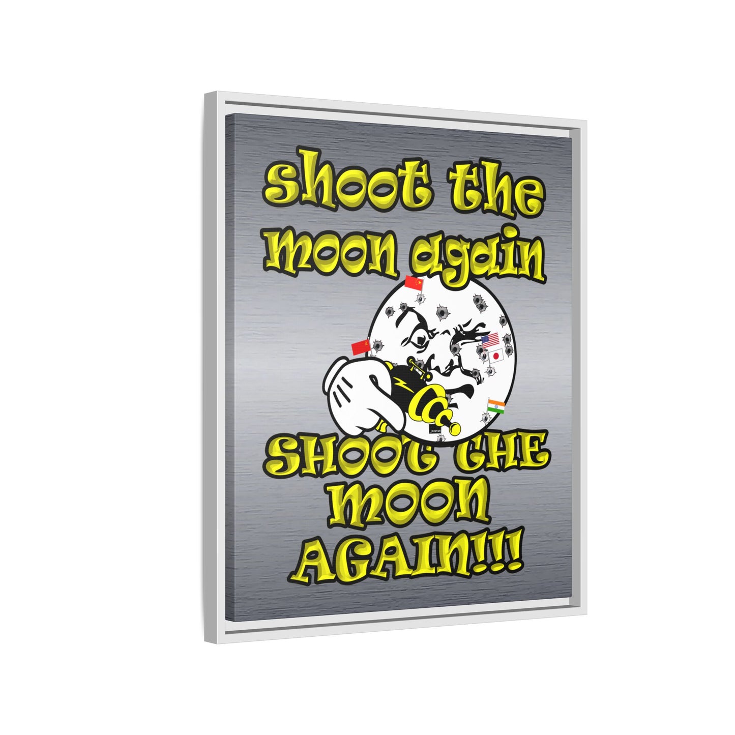 shoot the moon again - framed canvas art (brushed nickel)