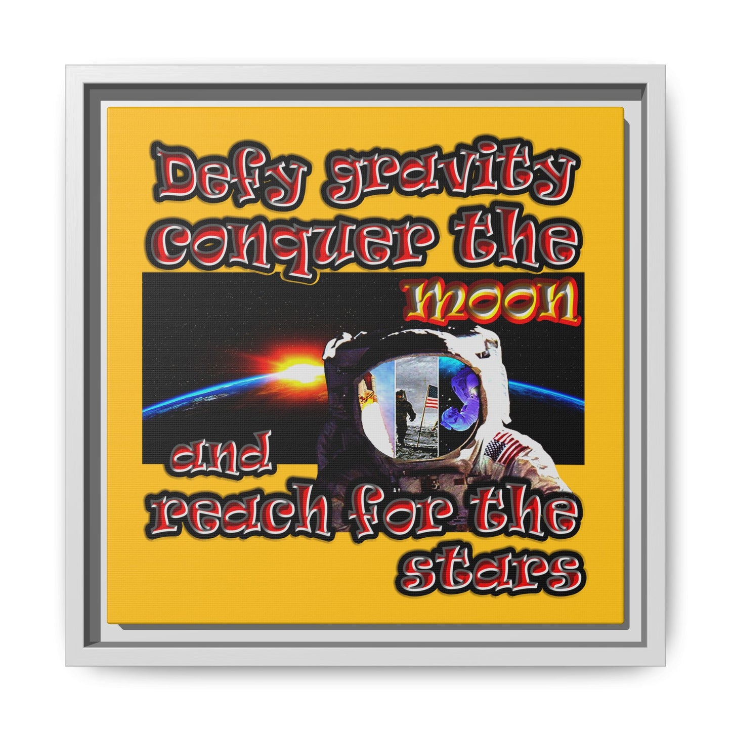 defy conquer reach - framed canvas art (yellow)