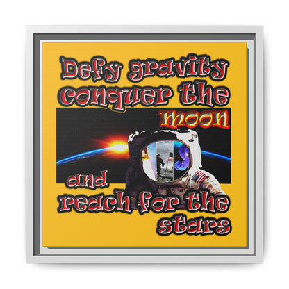 defy conquer reach - framed canvas art (yellow)