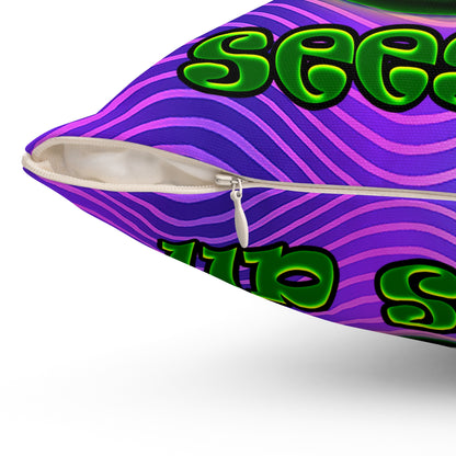 green monster - Spun Polyester Square Pillow - (purple wave)