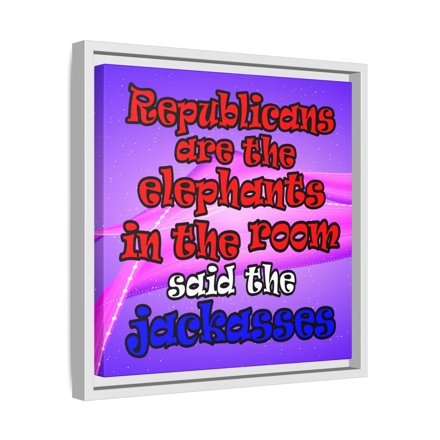 donkeys and elephants - framed canvas art (purple-pink wave)
