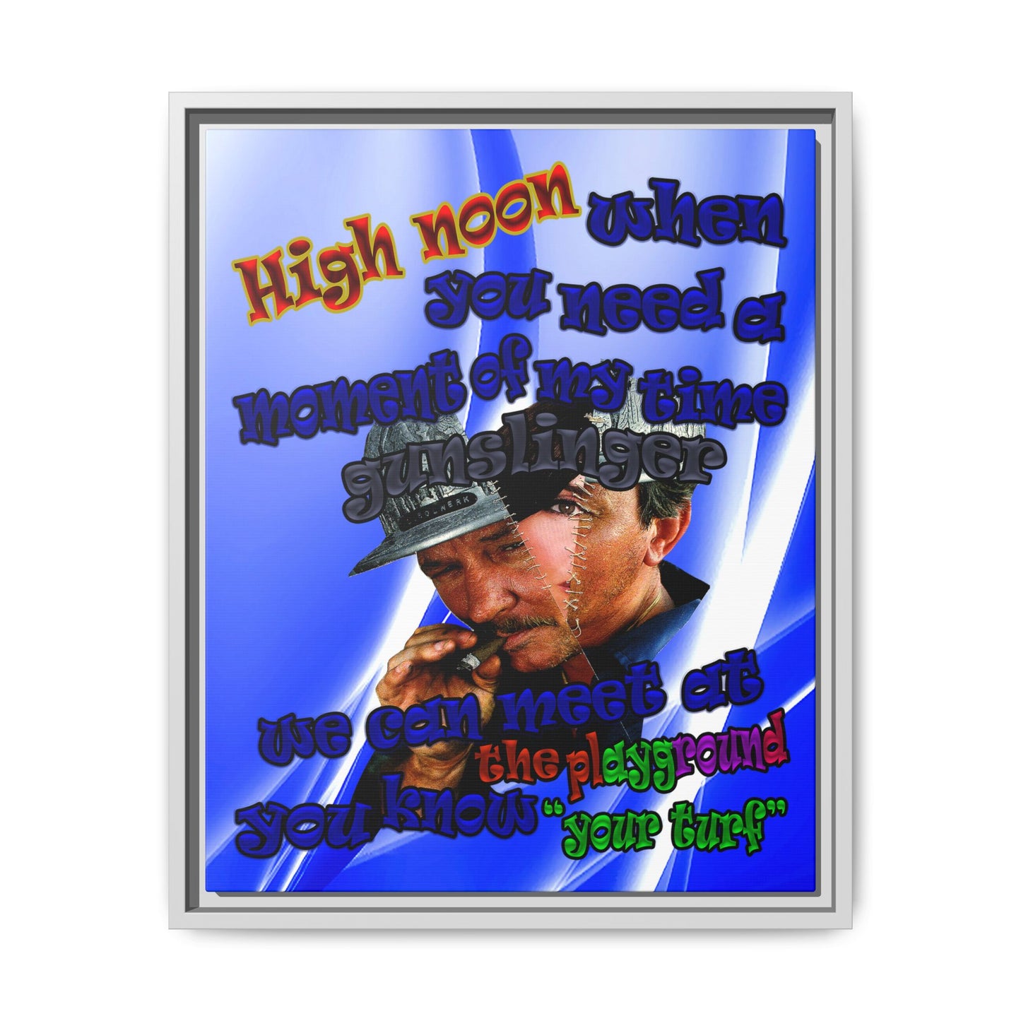 high noon - framed canvas art (blue-white wave)