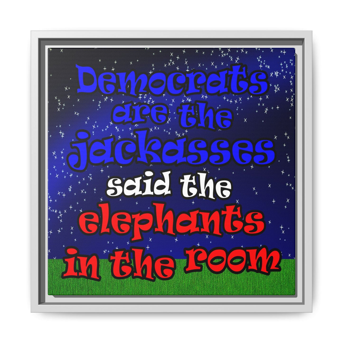 donkeys and elephants - framed canvas art ('snoops' background)
