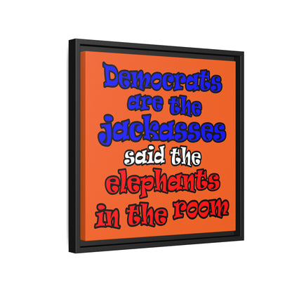 donkeys and elephants - framed canvas art (orange)