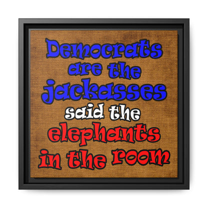 donkeys and elephants - framed canvas art (brown papyrus)