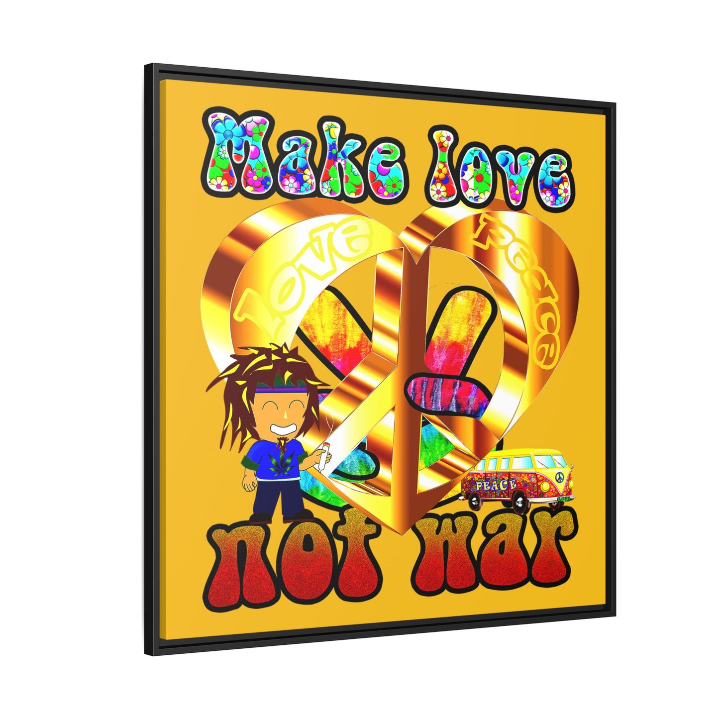 love peace - framed canvas art (yellow)