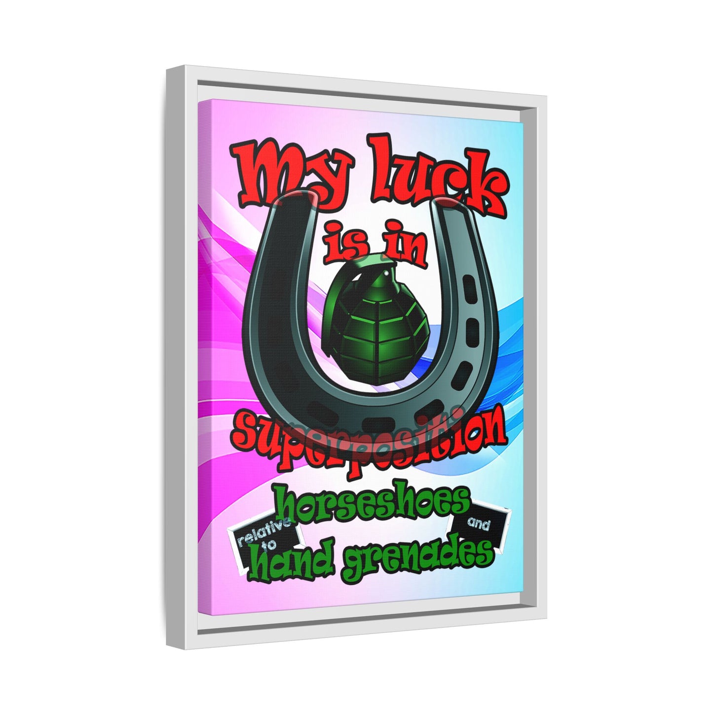 my luck - framed canvas art (light blue-pink wave)