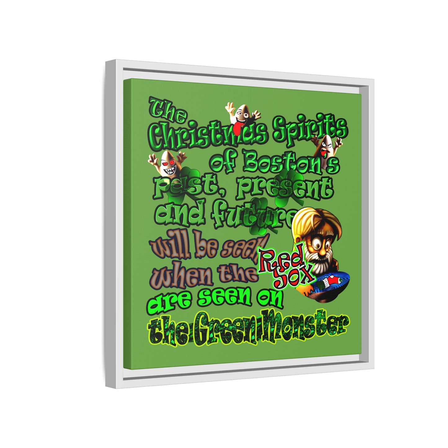 christmas spirits of boston - framed canvas art (green)
