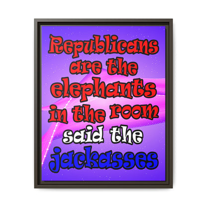donkeys and elephants - framed canvas art (purple-pink wave)