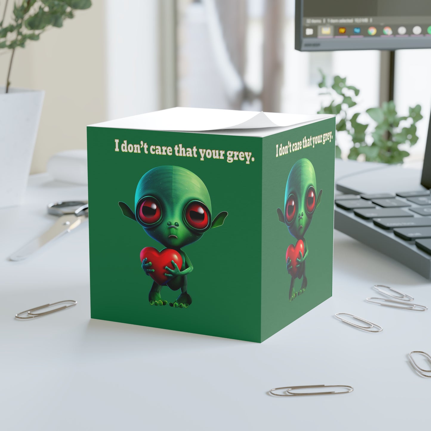 I don't care that your grey - note cube (dark green)
