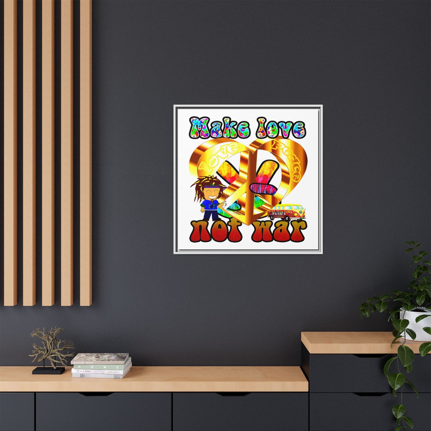 love peace - framed canvas art (white)
