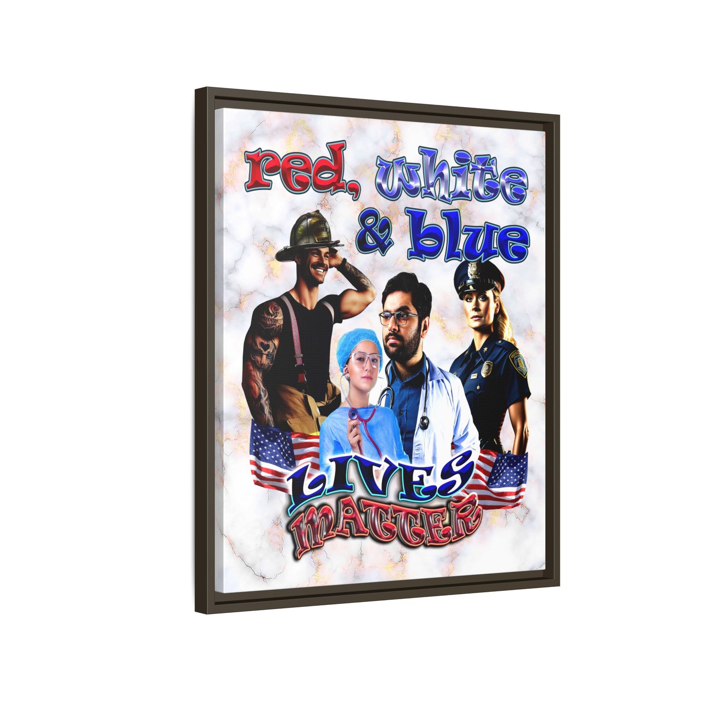rw&b lives matter - framed canvas art (white marble)