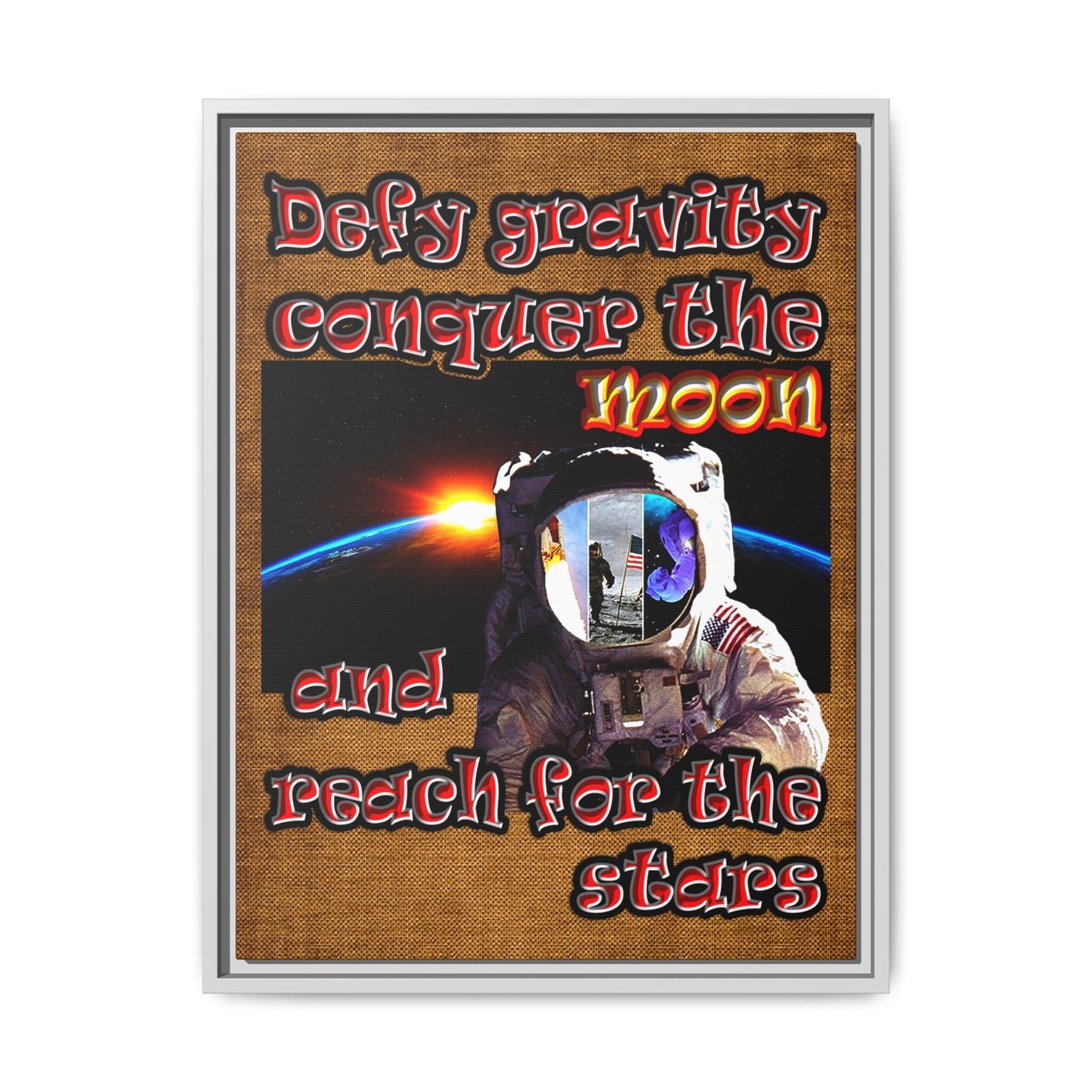defy conquer reach - framed canvas art (brown papyrus)