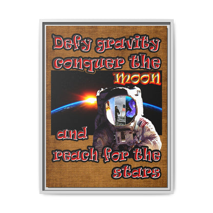 defy conquer reach - framed canvas art (brown papyrus)