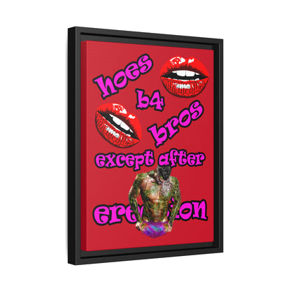 hoes b4 bros - framed canvas art (dark red)