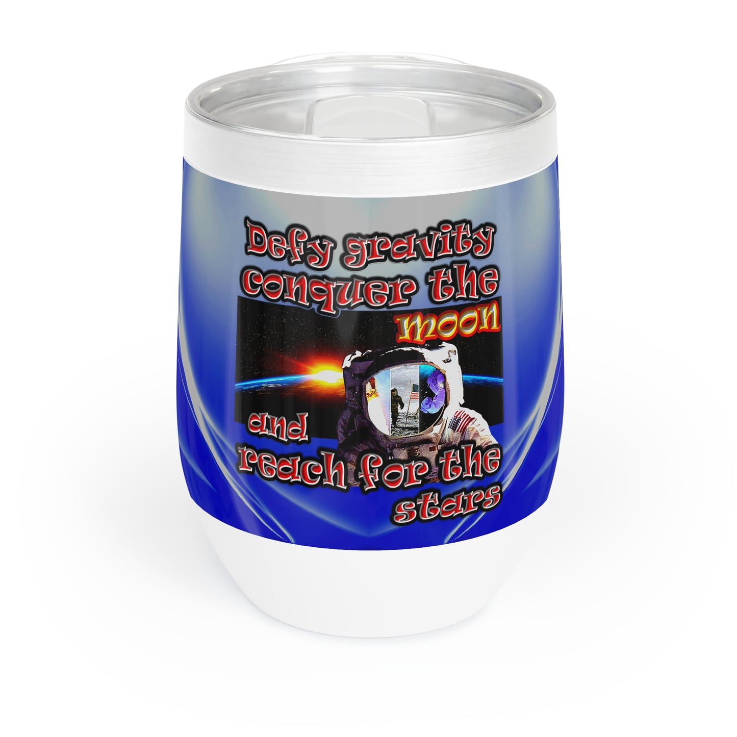 defy conquer reach - Chill Wine Tumbler (blue-white wave)