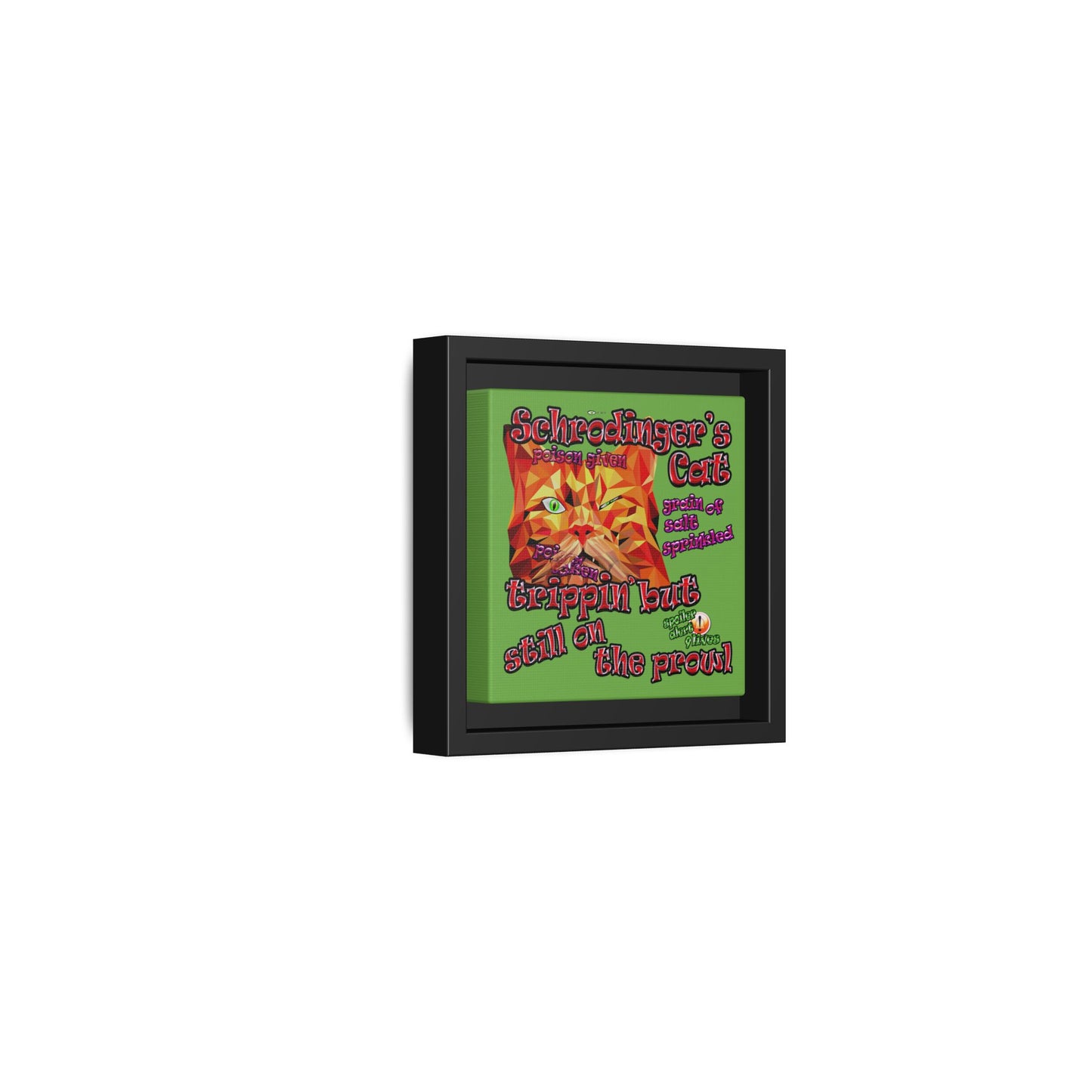 schrodinger's cat - framed canvas art (green)