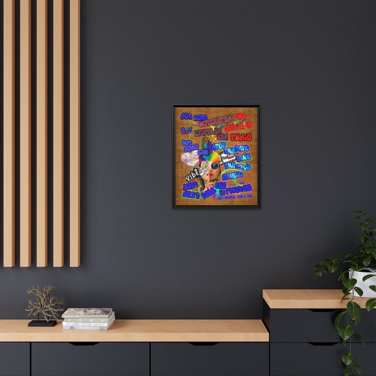 drop the beat - framed canvas art (brown papyrus)