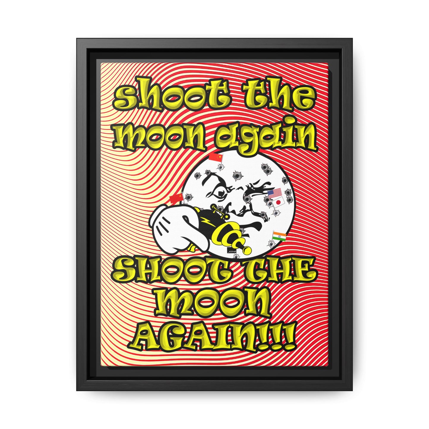 shoot the moon again - framed canvas art (yellow-orange wave)