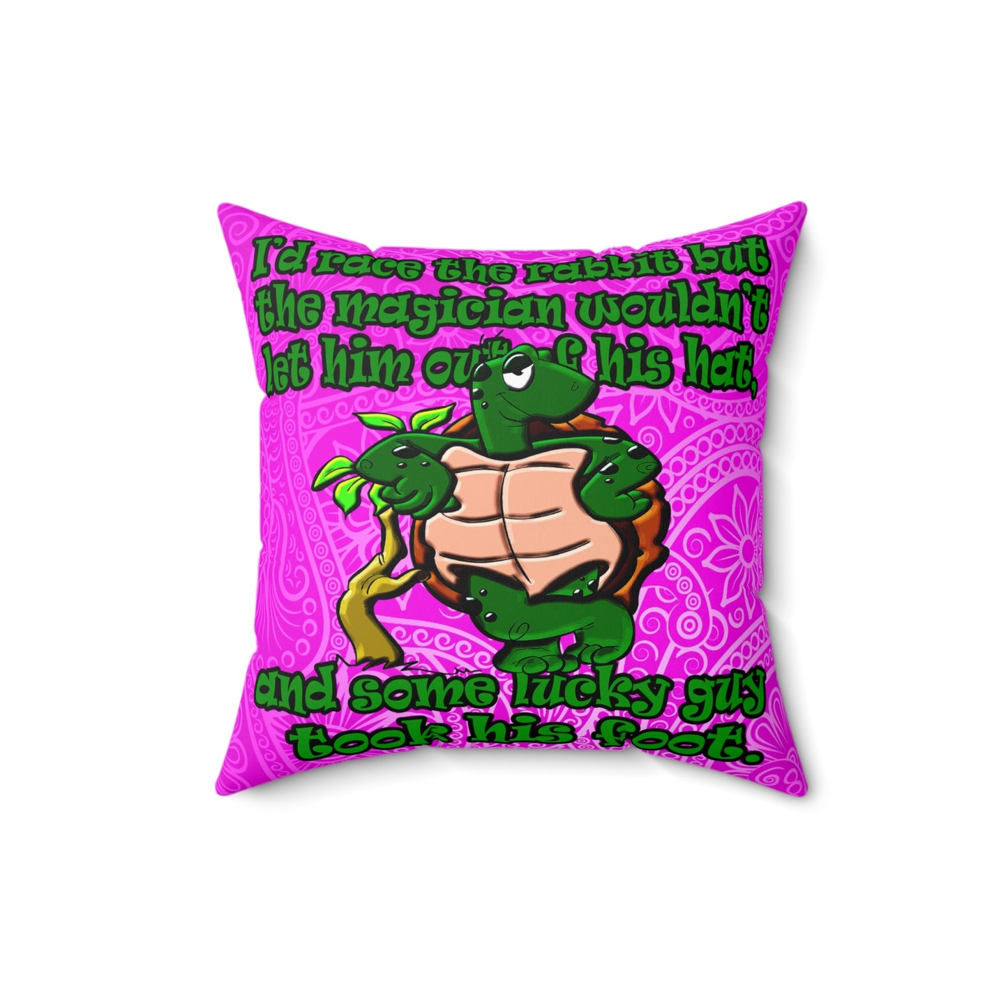 turtle race - Spun Polyester Square Pillow - (pink swirl)