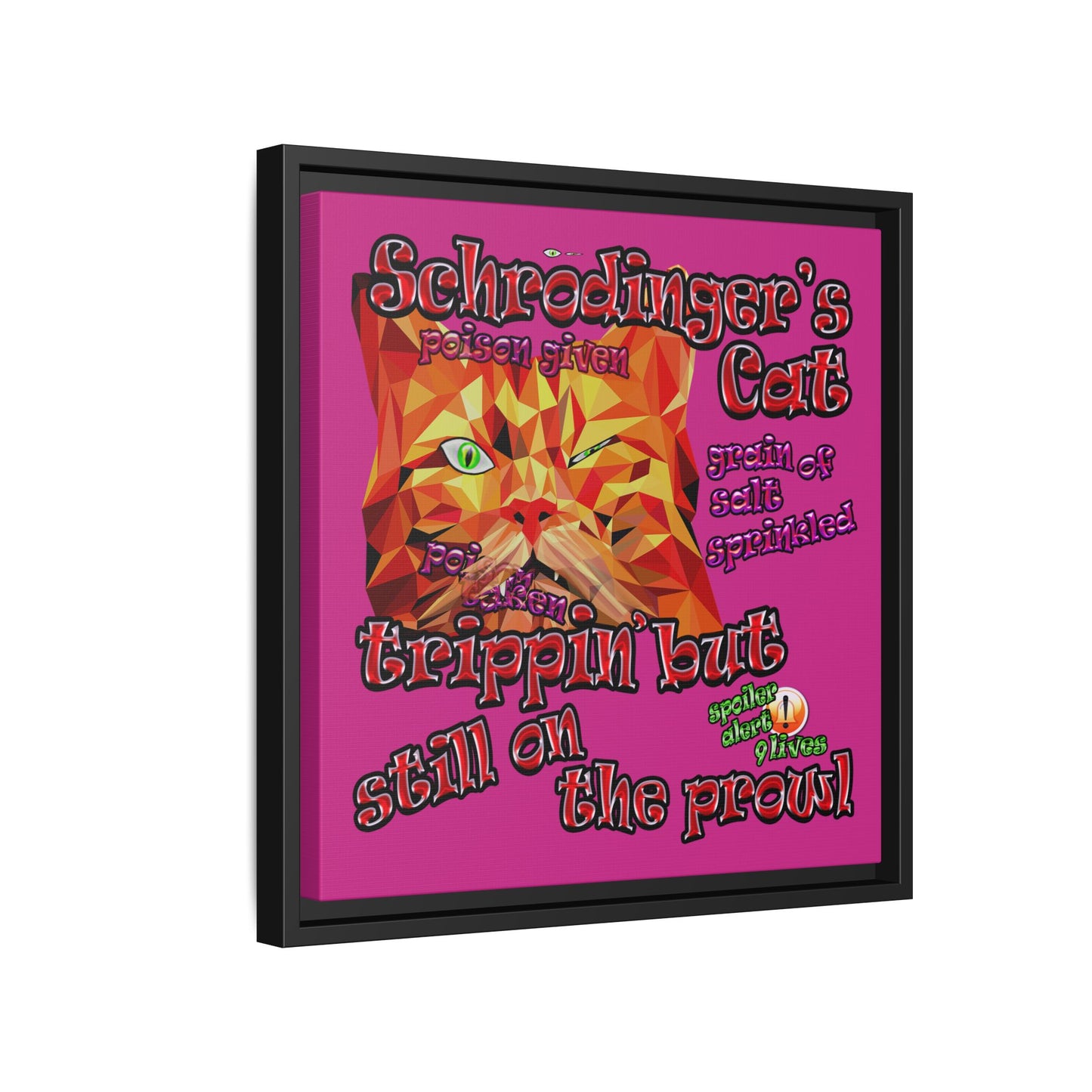 schrodinger's cat - framed canvas art (pink)