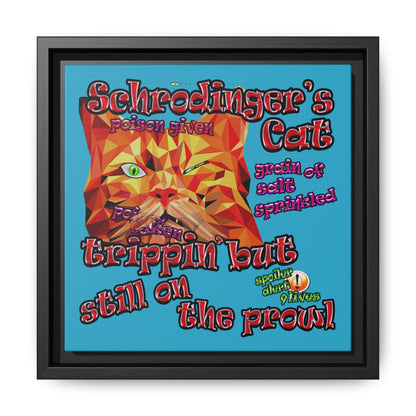 schrodinger's cat - framed canvas art (turquoise)
