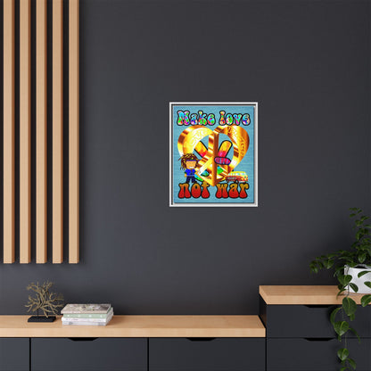 love peace - framed canvas art (faded blue)