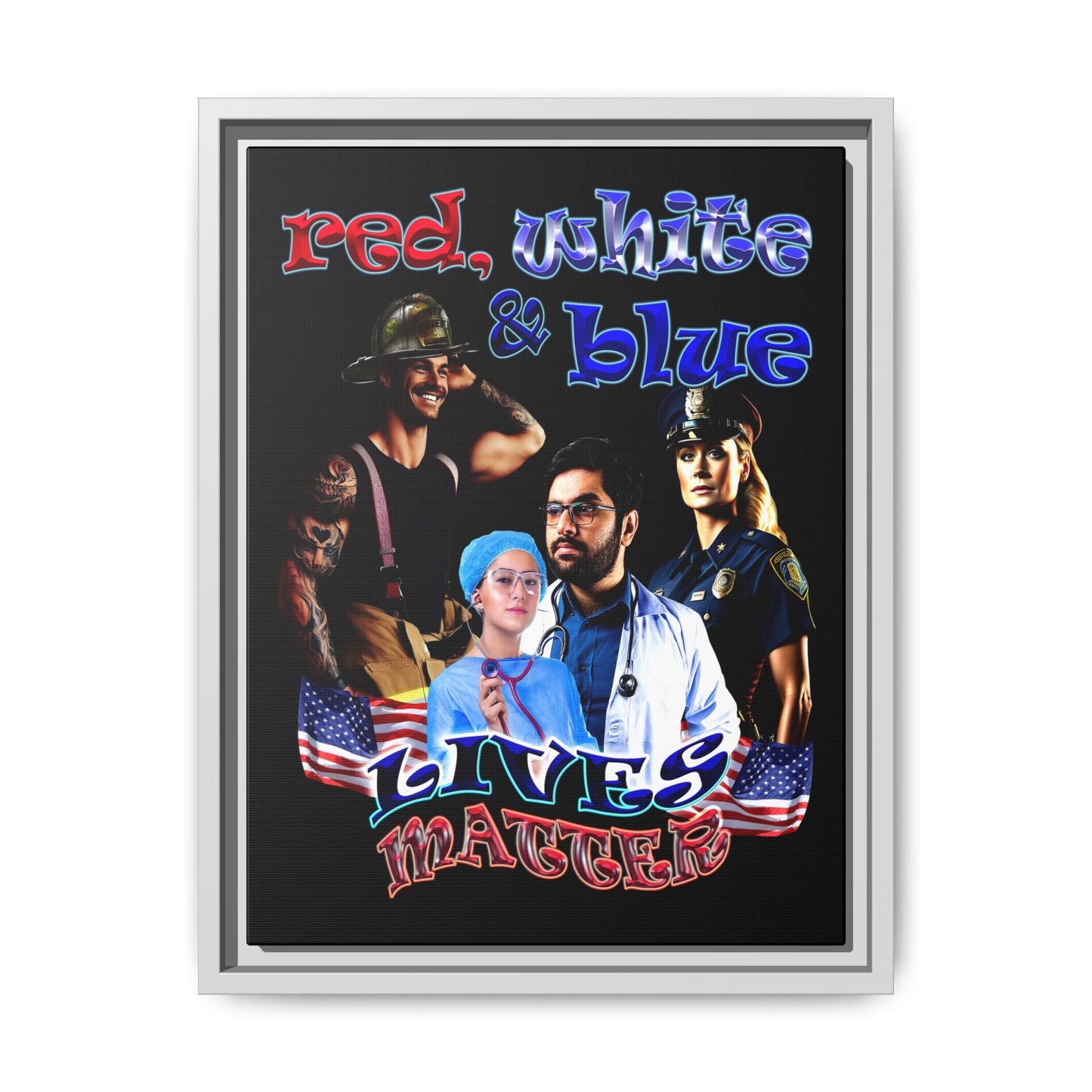 rw&b lives matter - framed canvas art (black)