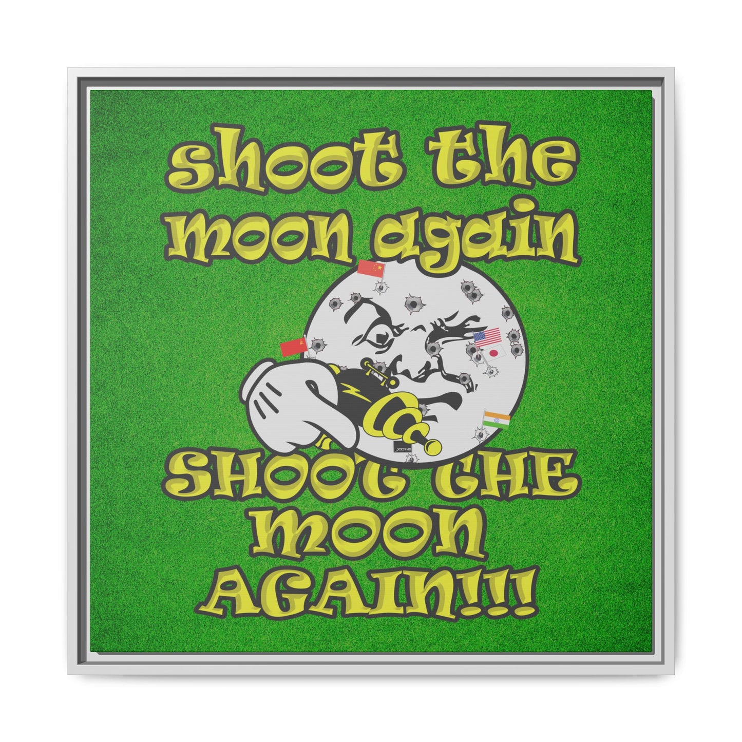 shoot the moon again - framed canvas art (green turf)