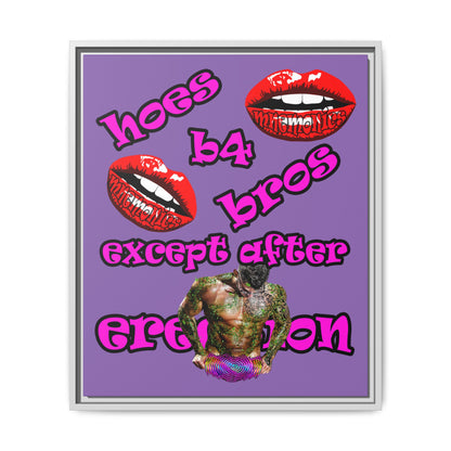 hoes b4 bros - framed canvas art (light purple)