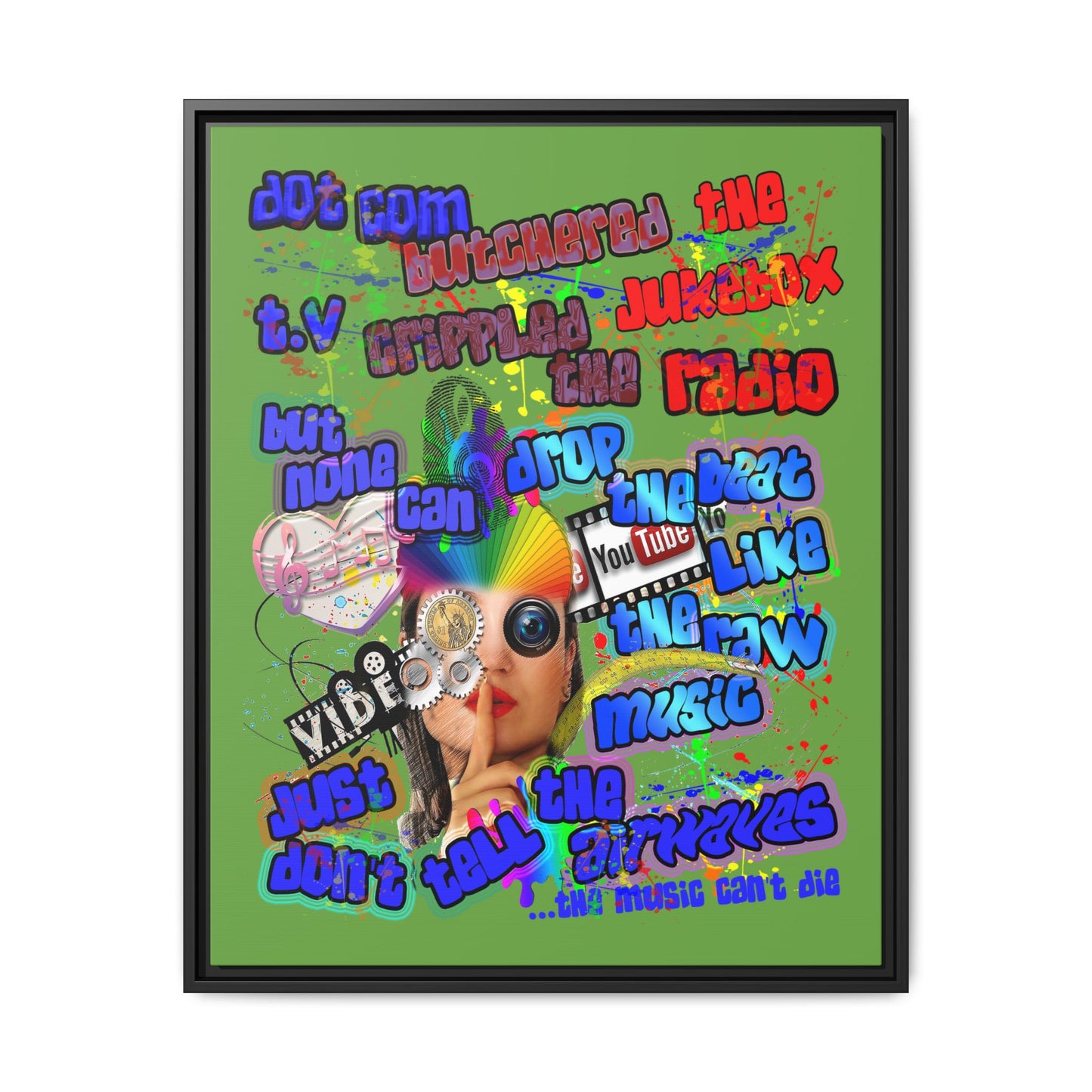 drop the beat - framed canvas art (green)
