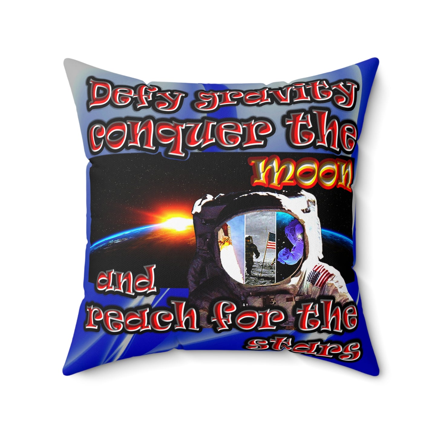 defy conquer reach - Spun Polyester Square Pillow - (blue-white wave)