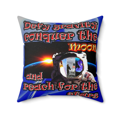 defy conquer reach - Spun Polyester Square Pillow - (blue-white wave)