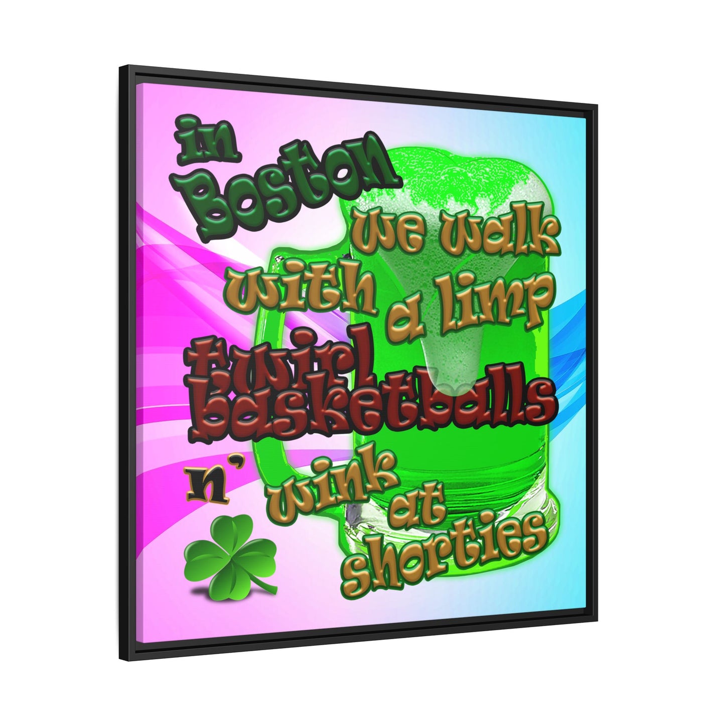 celtics logo - framed canvas art (light blue-pink wave)