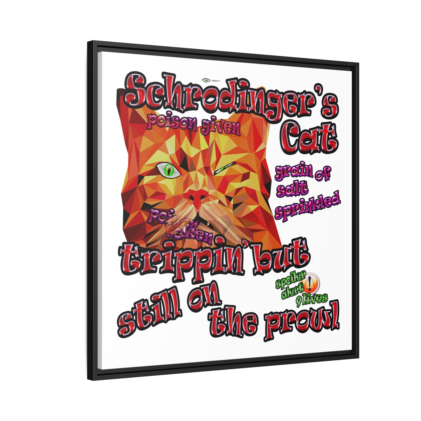 schrodinger's cat - framed canvas art (white)