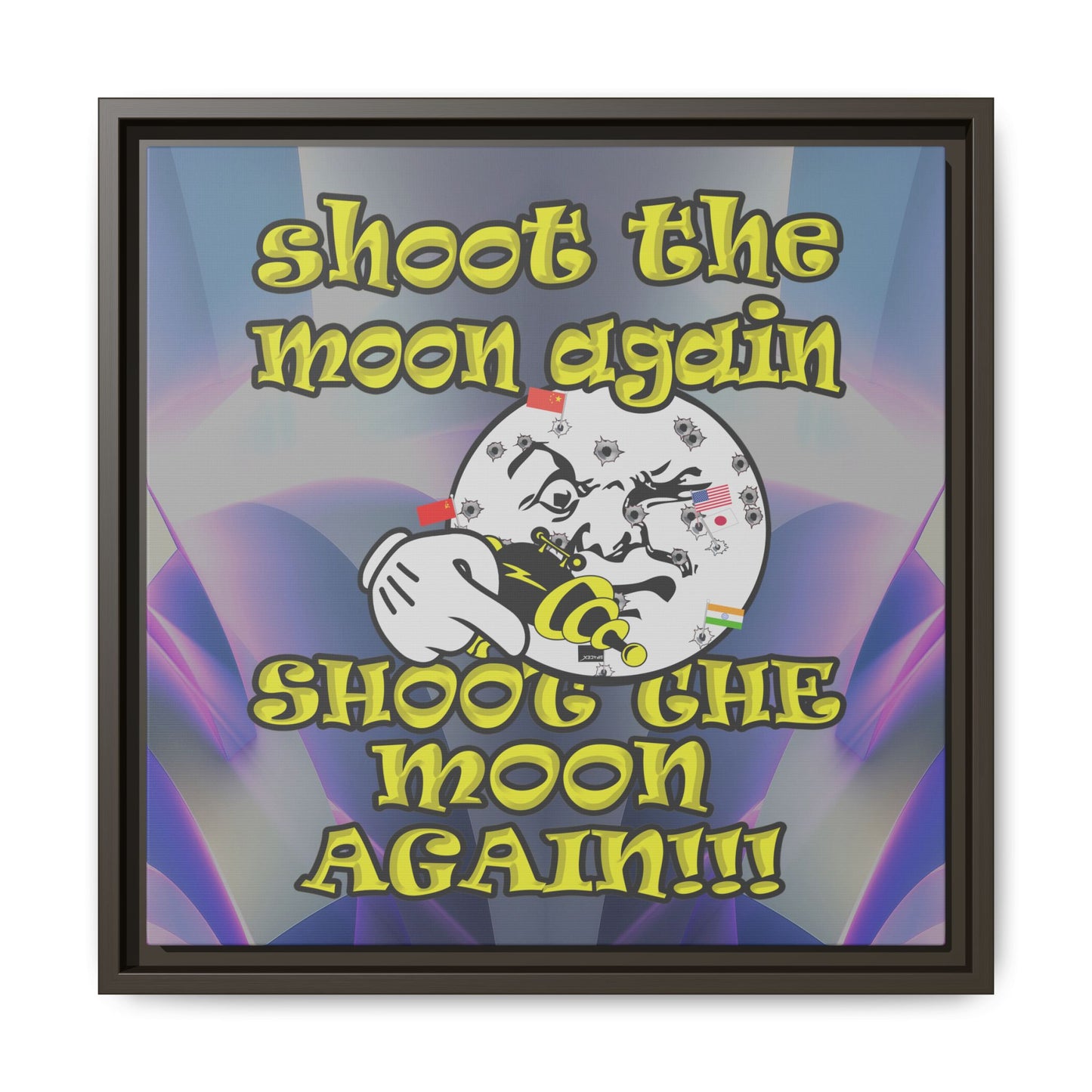 shoot the moon again - framed canvas art (grey-pink wave)