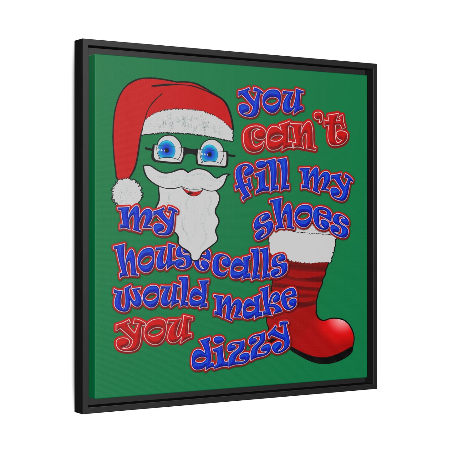 santa's shoes - framed canvas art (dark green)