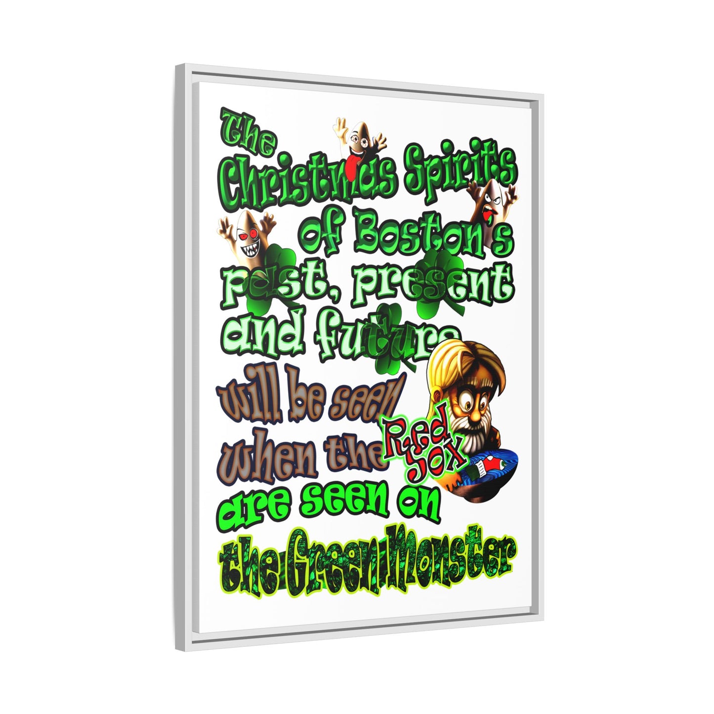 christmas spirits of boston - framed canvas art (white)
