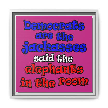 donkeys and elephants - framed canvas art (pink)