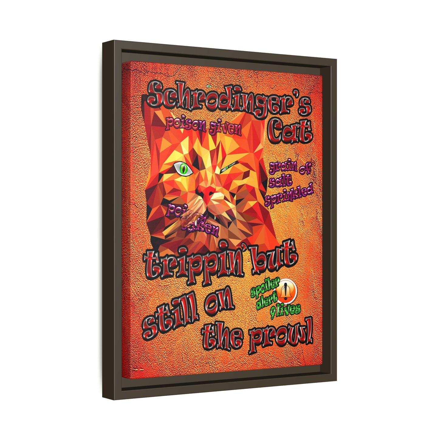 schrodinger's cat - framed canvas art (burnt orange)