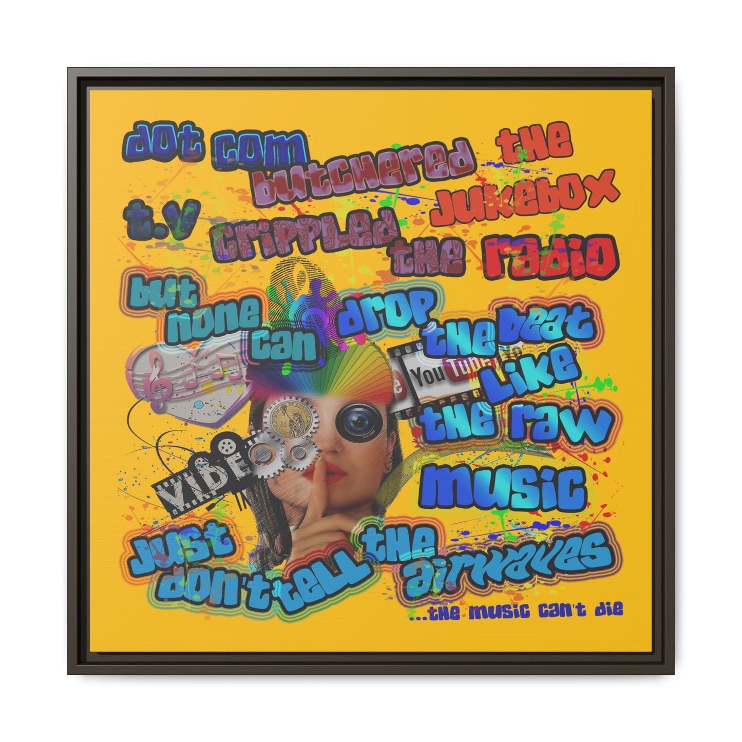 drop the beat - framed canvas art (yellow)